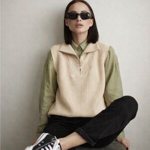 H&M Cream Knit Half Zip Sweater Vest Open Side Poncho Minimalist One Size